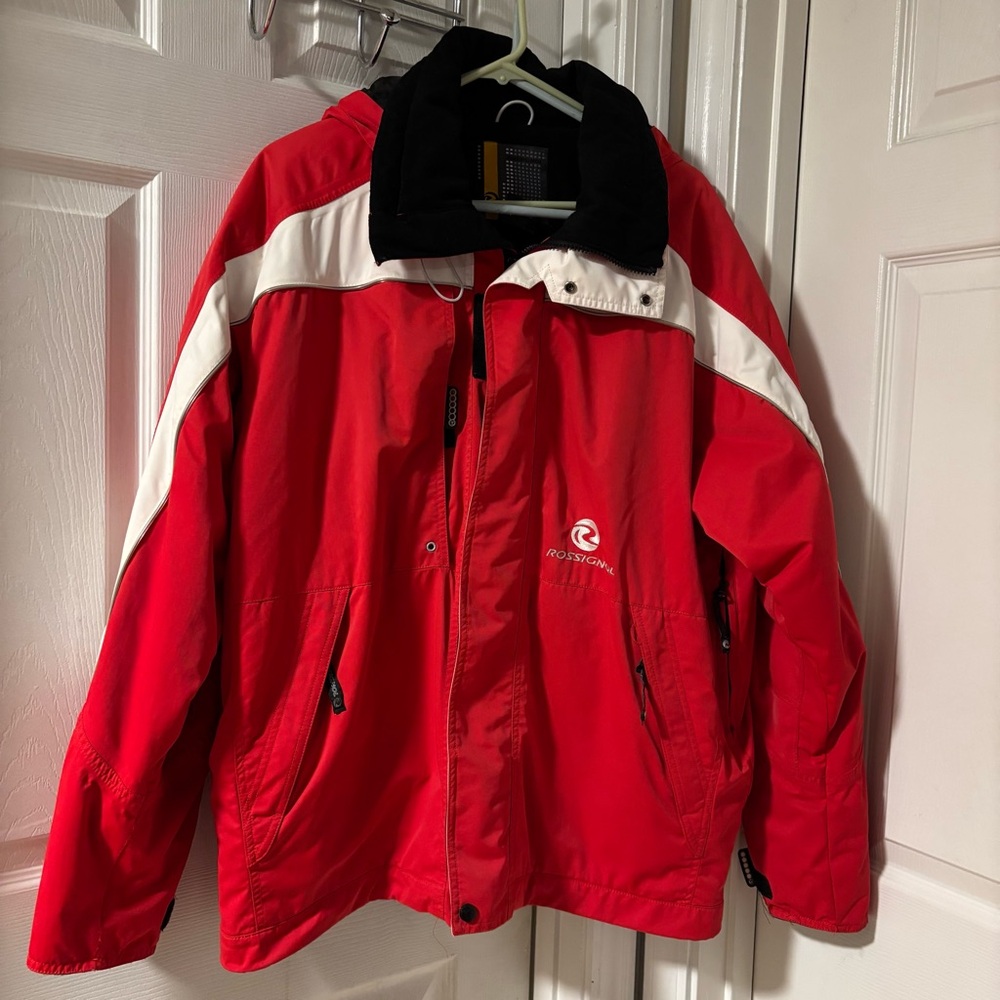 Rossignol Outdoor Snow Ski Red Jacket Multi pocket Embroidered Logo Size XL